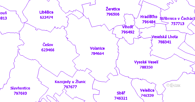 Katastrální mapa Volanice - přehledová mapa katastrálního území