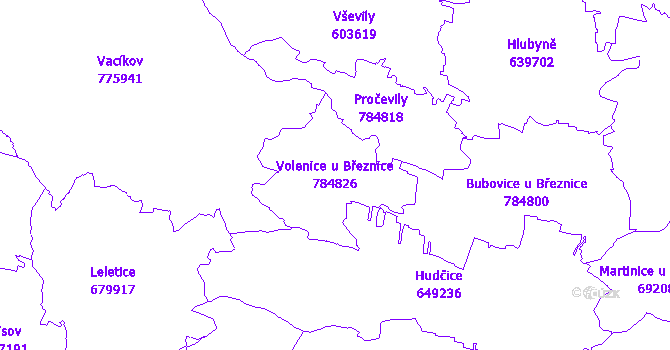 Katastrální mapa Volenice u Březnice - přehledová mapa katastrálního území