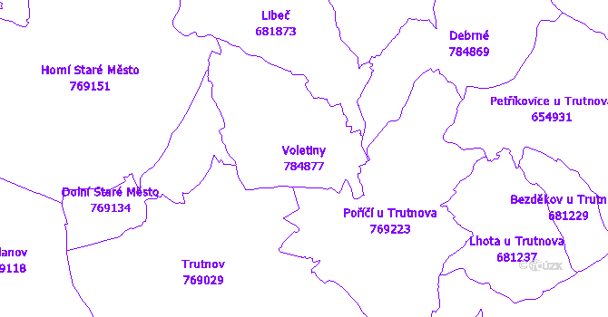 Katastrální mapa Voletiny - přehledová mapa katastrálního území