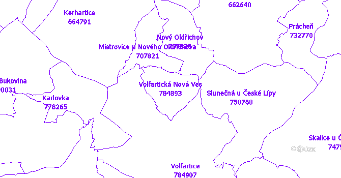 Katastrální mapa Volfartická Nová Ves - přehledová mapa katastrálního území