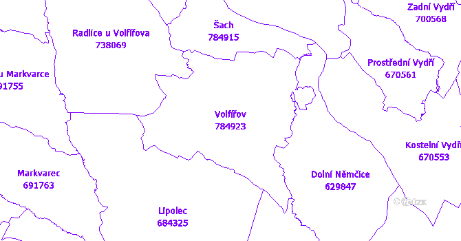 Katastrální mapa Volfířov - přehledová mapa katastrálního území