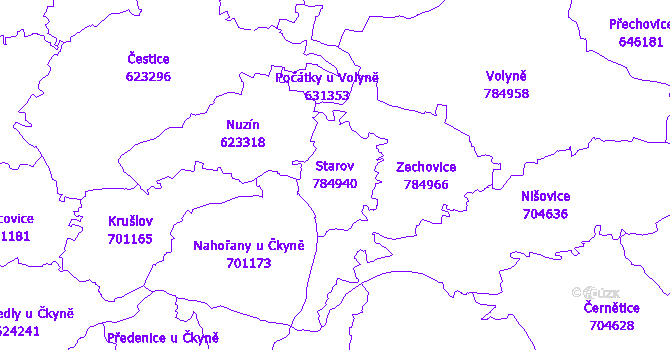 Katastrální mapa Starov - přehledová mapa katastrálního území