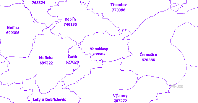 Katastrální mapa Vonoklasy