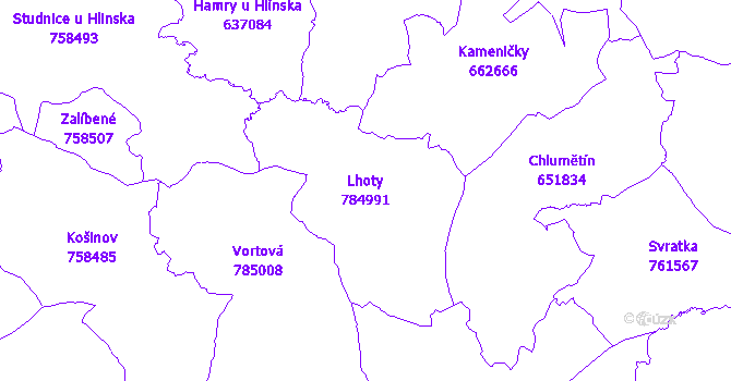 Katastrální mapa Lhoty - přehledová mapa katastrálního území