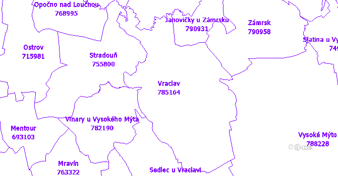 Katastrální mapa Vraclav - přehledová mapa katastrálního území