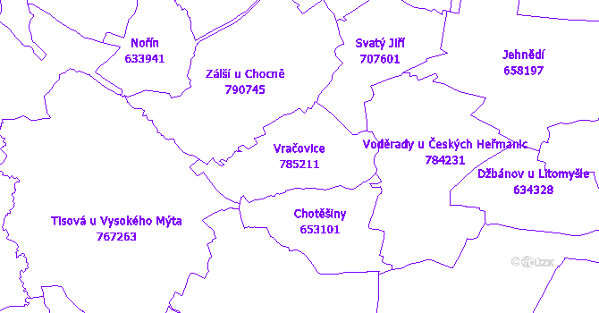 Katastrální mapa Vračovice - přehledová mapa katastrálního území
