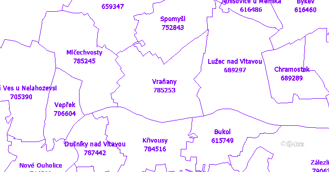 Katastrální mapa Vraňany - přehledová mapa katastrálního území