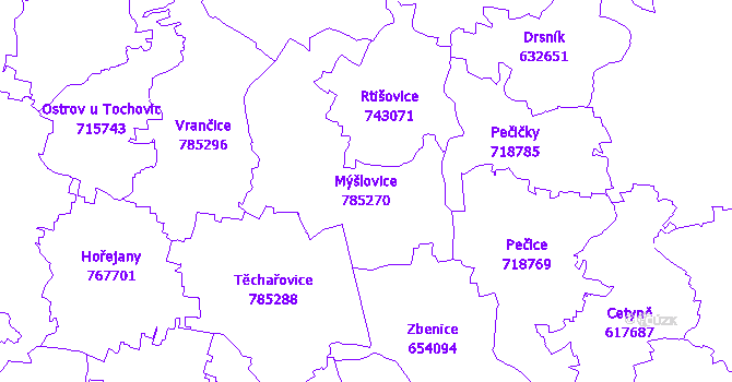Katastrální mapa Mýšlovice - přehledová mapa katastrálního území