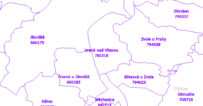 Katastrální mapa Vrané nad Vltavou