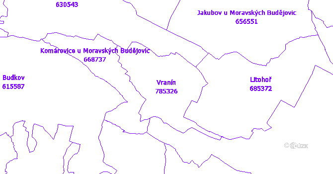 Katastrální mapa Vranín - přehledová mapa katastrálního území