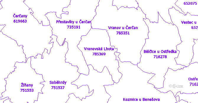 Katastrální mapa Vranovská Lhota - přehledová mapa katastrálního území