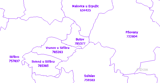 Katastrální mapa Butov - přehledová mapa katastrálního území