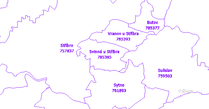 Katastrální mapa Svinná u Stříbra - přehledová mapa katastrálního území
