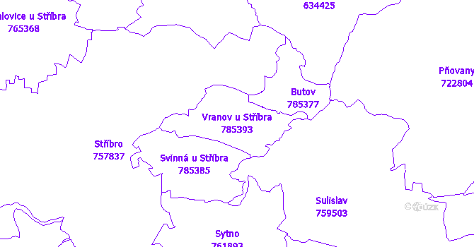 Katastrální mapa Vranov u Stříbra