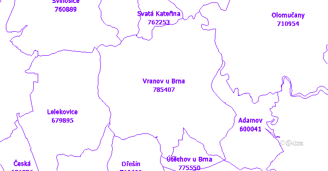 Katastrální mapa Vranov u Brna - přehledová mapa katastrálního území