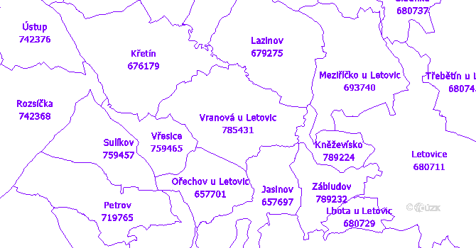 Katastrální mapa Vranová u Letovic