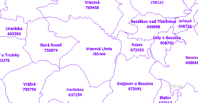 Katastrální mapa Vranová Lhota - přehledová mapa katastrálního území