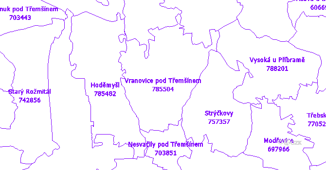 Katastrální mapa Vranovice pod Třemšínem - přehledová mapa katastrálního území