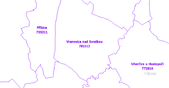 Katastrální mapa Vranovice nad Svratkou - přehledová mapa katastrálního území