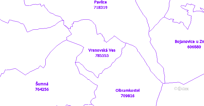 Katastrální mapa Vranovská Ves - přehledová mapa katastrálního území