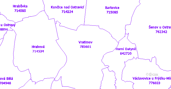 Katastrální mapa Vratimov - přehledová mapa katastrálního území