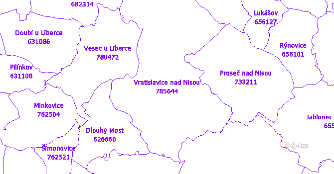 Katastrální mapa Vratislavice nad Nisou - přehledová mapa katastrálního území