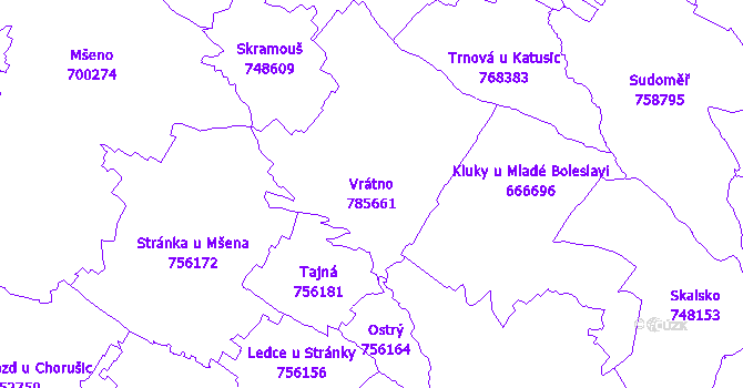Katastrální mapa Vrátno - přehledová mapa katastrálního území