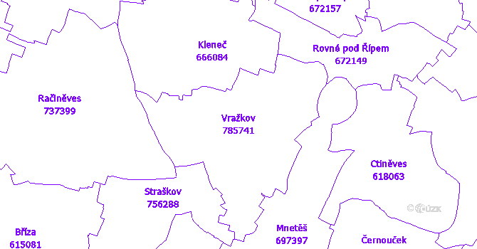 Katastrální mapa Vražkov - přehledová mapa katastrálního území