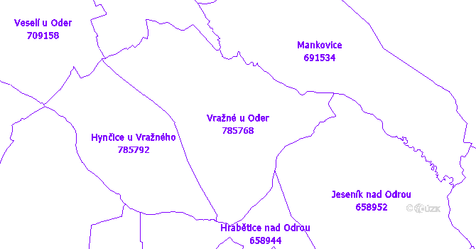 Katastrální mapa Vražné u Oder - přehledová mapa katastrálního území