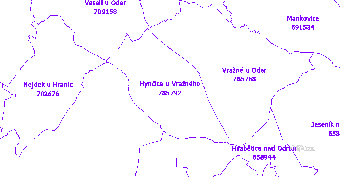 Katastrální mapa Hynčice u Vražného - přehledová mapa katastrálního území