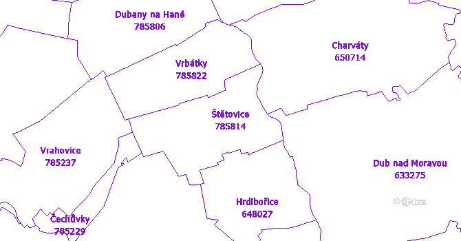 Katastrální mapa Štětovice - přehledová mapa katastrálního území