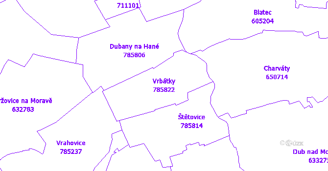 Katastrální mapa Vrbátky - přehledová mapa katastrálního území