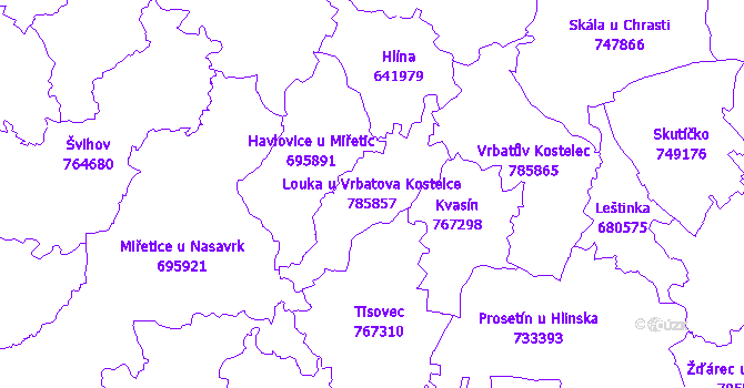 Katastrální mapa Louka u Vrbatova Kostelce - přehledová mapa katastrálního území