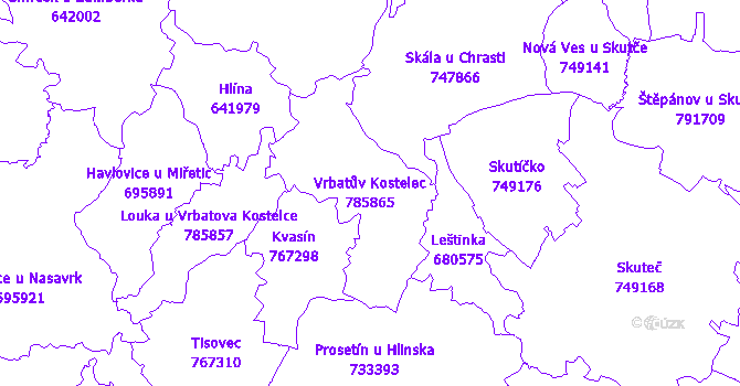 Katastrální mapa Vrbatův Kostelec - přehledová mapa katastrálního území
