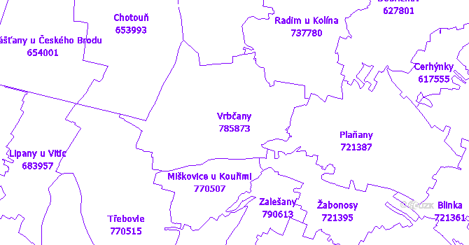 Katastrální mapa Vrbčany - přehledová mapa katastrálního území