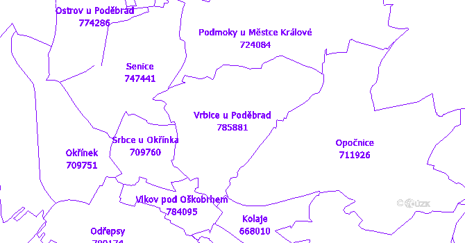 Katastrální mapa Vrbice u Poděbrad - přehledová mapa katastrálního území