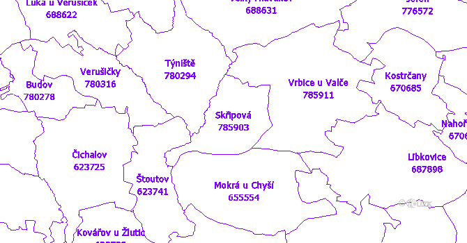 Katastrální mapa Skřipová - přehledová mapa katastrálního území