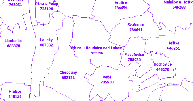 Katastrální mapa Vrbice u Roudnice nad Labem - přehledová mapa katastrálního území
