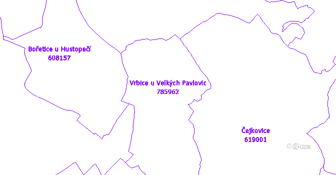 Katastrální mapa Vrbice u Velkých Pavlovic - přehledová mapa katastrálního území