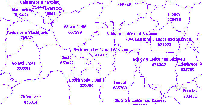 Katastrální mapa Sychrov u Ledče nad Sázavou - přehledová mapa katastrálního území