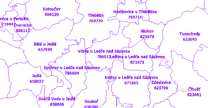 Katastrální mapa Vrbka u Ledče nad Sázavou - přehledová mapa katastrálního území