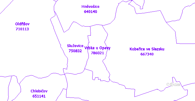 Katastrální mapa Vrbka u Opavy - přehledová mapa katastrálního území