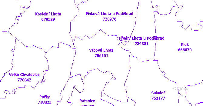 Katastrální mapa Vrbová Lhota - přehledová mapa katastrálního území