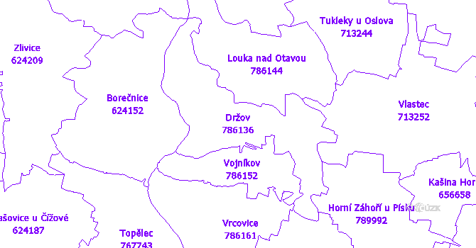 Katastrální mapa Držov - přehledová mapa katastrálního území