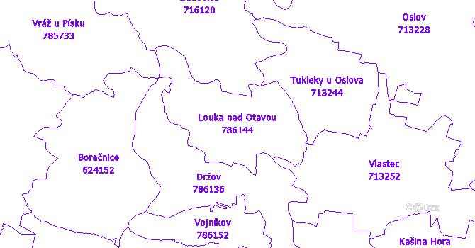 Katastrální mapa Louka nad Otavou - přehledová mapa katastrálního území