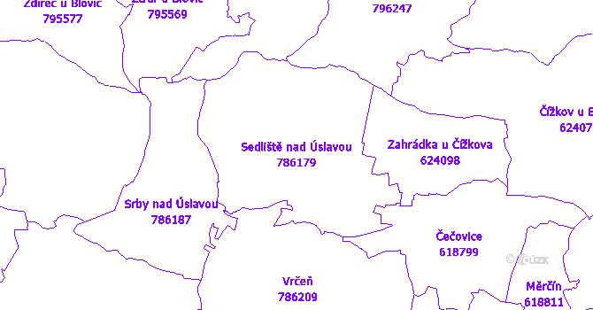Katastrální mapa Sedliště nad Úslavou - přehledová mapa katastrálního území