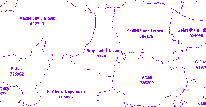 Katastrální mapa Srby nad Úslavou - přehledová mapa katastrálního území