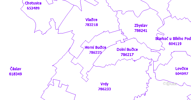 Katastrální mapa Horní Bučice - přehledová mapa katastrálního území