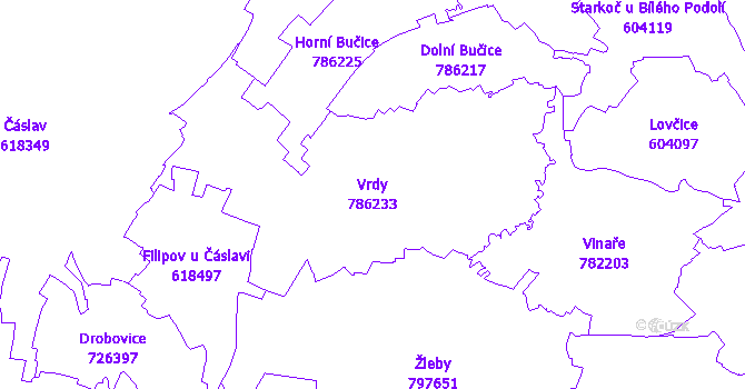 Katastrální mapa Vrdy - přehledová mapa katastrálního území