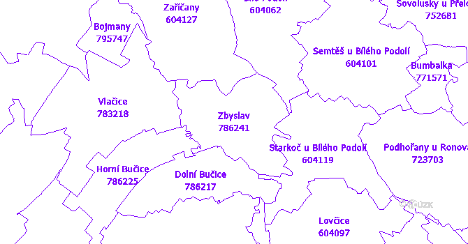 Katastrální mapa Zbyslav - přehledová mapa katastrálního území